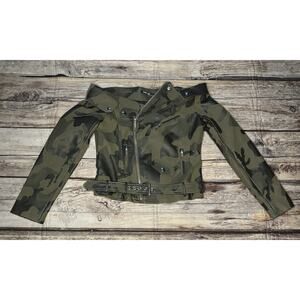 Denim 4 US Women's Off the Shoulder Camouflage Moto Jacket Size Small Camo